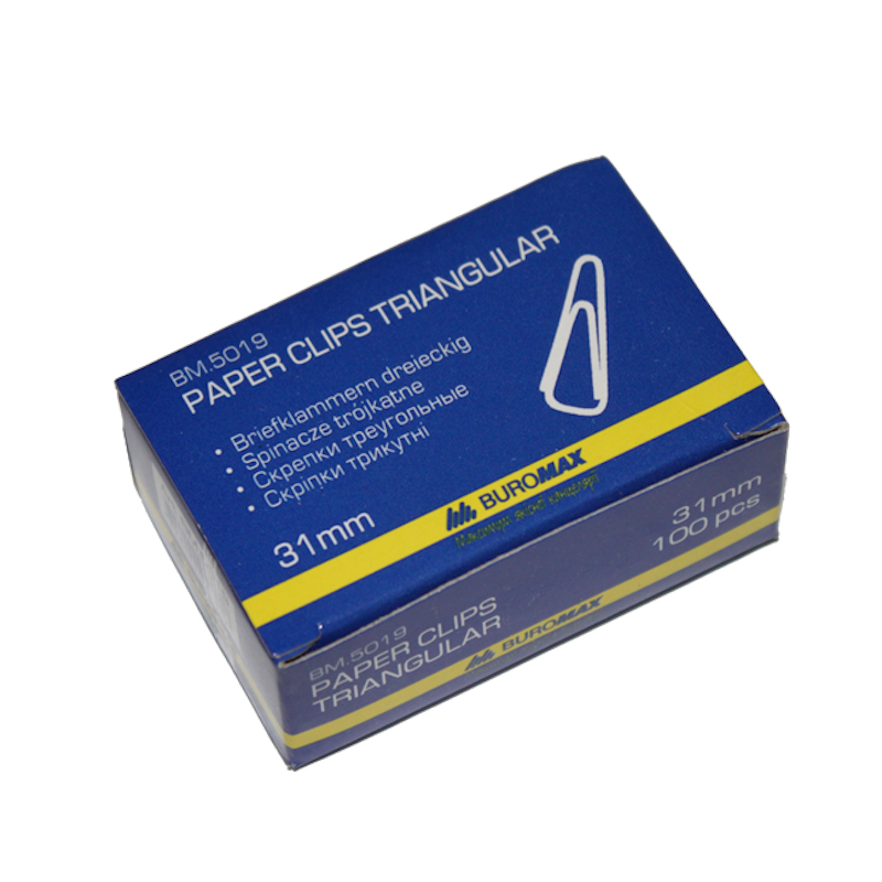 Скріпки BUROMAX (BM.5019) 31 мм, трикутні, нікельовані, 100 шт.